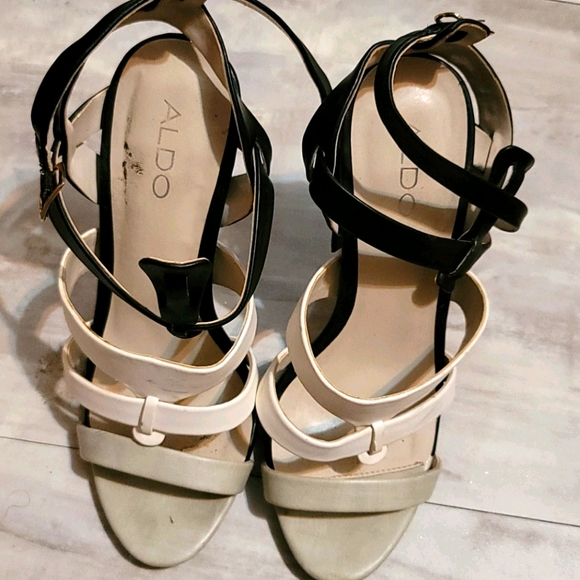 Aldo black white and gray sandals - Picture 1 of 2